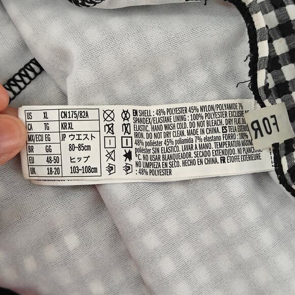 Forever 21 Black White Check Retro High Waist Bikini Set Ruffle Womens Xlarge - Picture 4 of 7